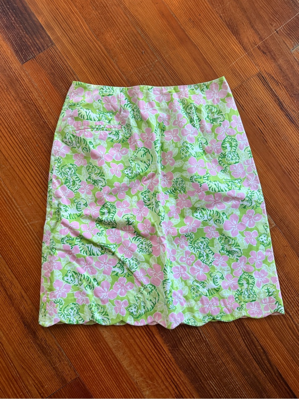 Lily Pulitzer White Label Pink and Green Tiger Floral Print Skirt Size 4